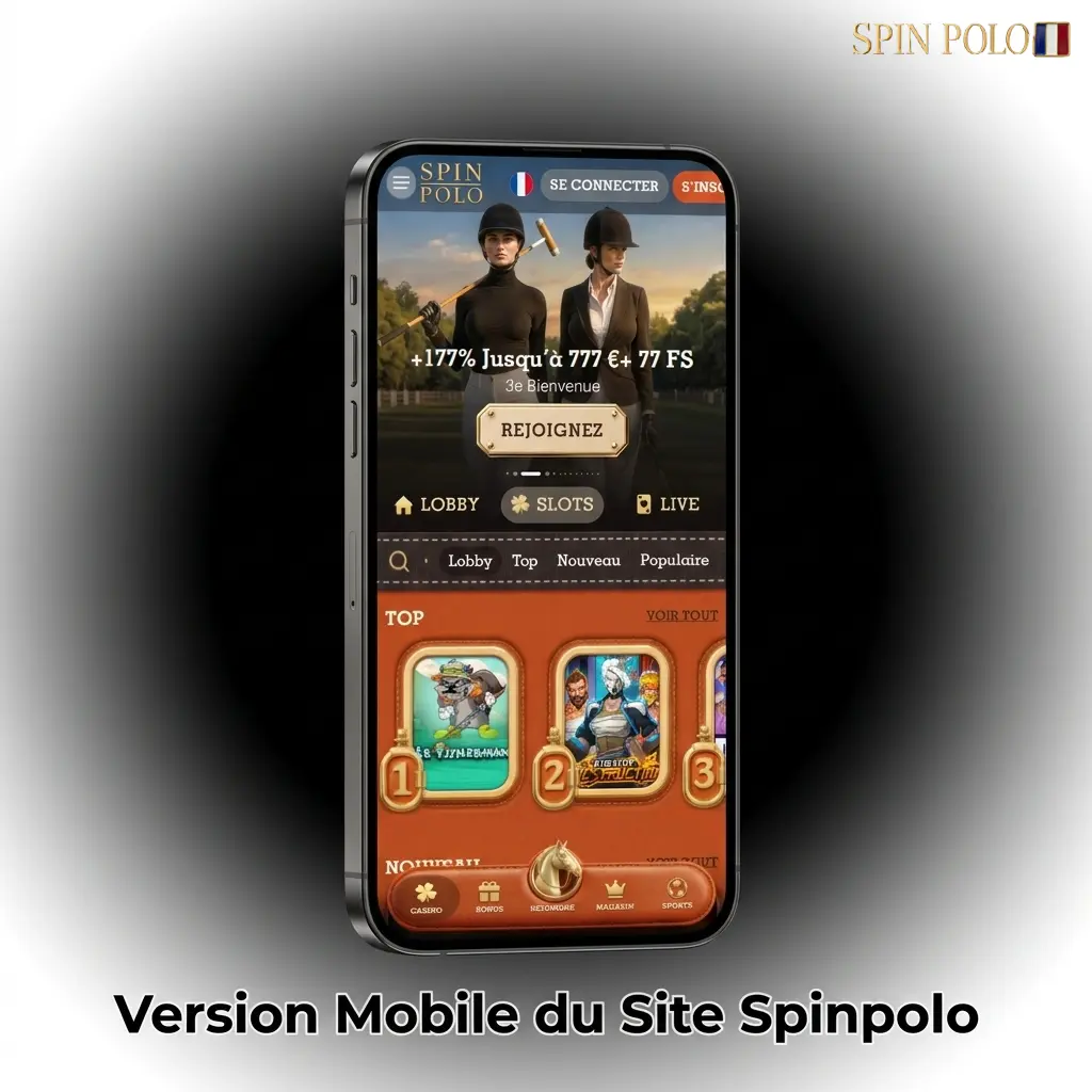 Site mobile Spinpolo accessible sur smartphone et tablette, compatible iOS et Android, sans téléchargement requis