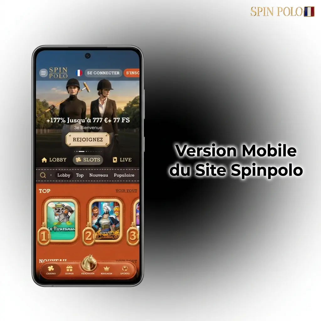 Site mobile Spinpolo accessible via navigateur sans installation, compatible Chrome Safari Firefox, paris sportifs et casino disponibles
